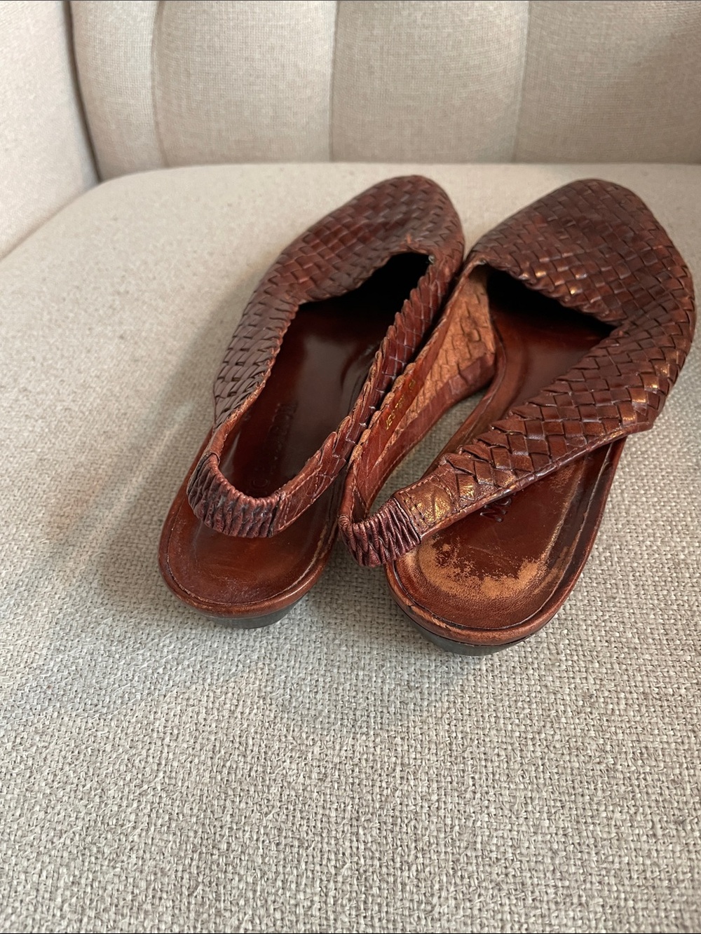 Woven Leather Slingback Flats - Brown - Picture 3 of 7